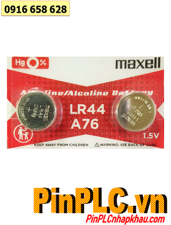 Pin Maxell LR44 A76; Pin cúc áo 1.5v Alkaline Maxell LR44 /A76 (vỉ đỏ trắng) chính hãng